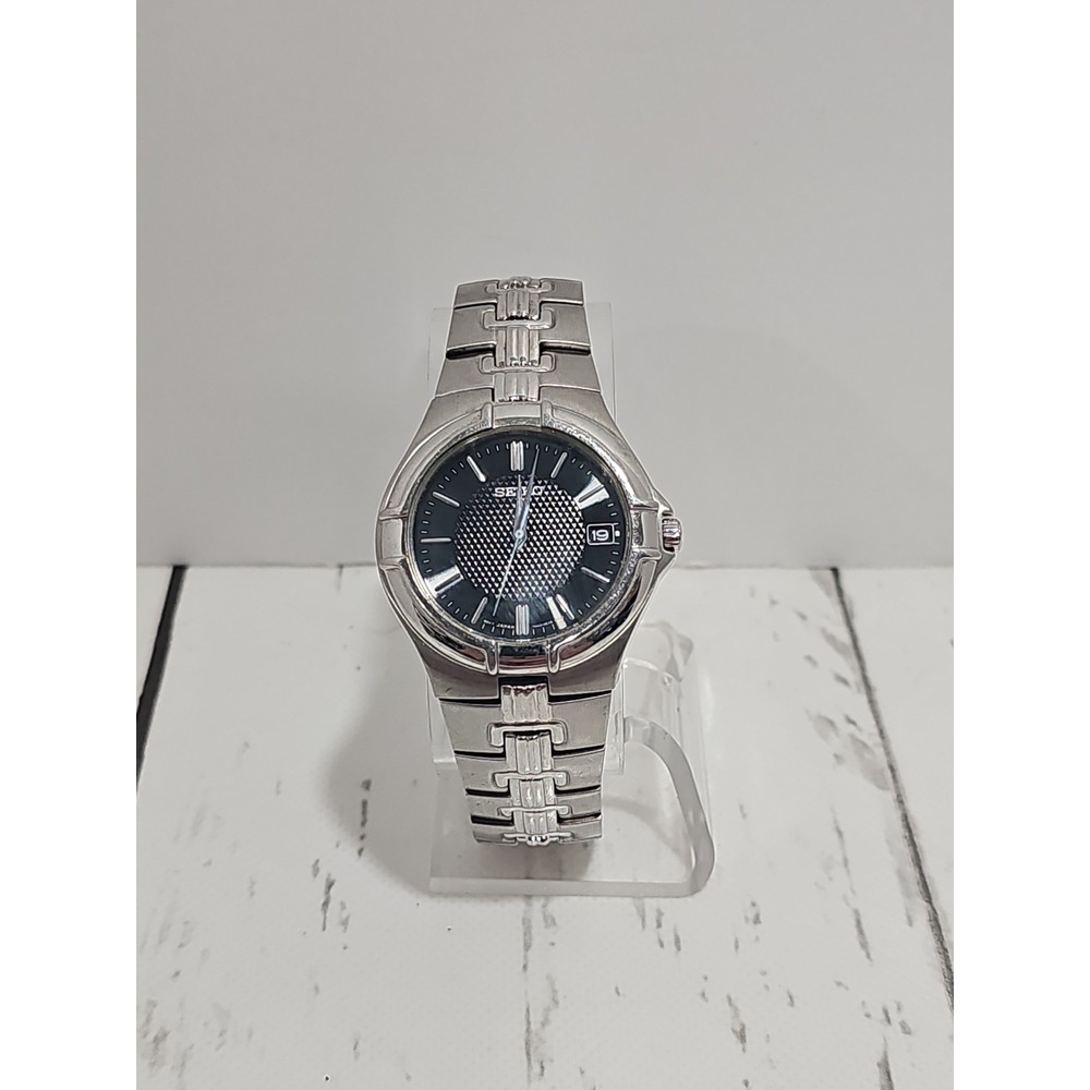 SEIKO Men SGEC67 Dress Black Round Dial Stainless Steel Bracelet NEEDS BATTERY